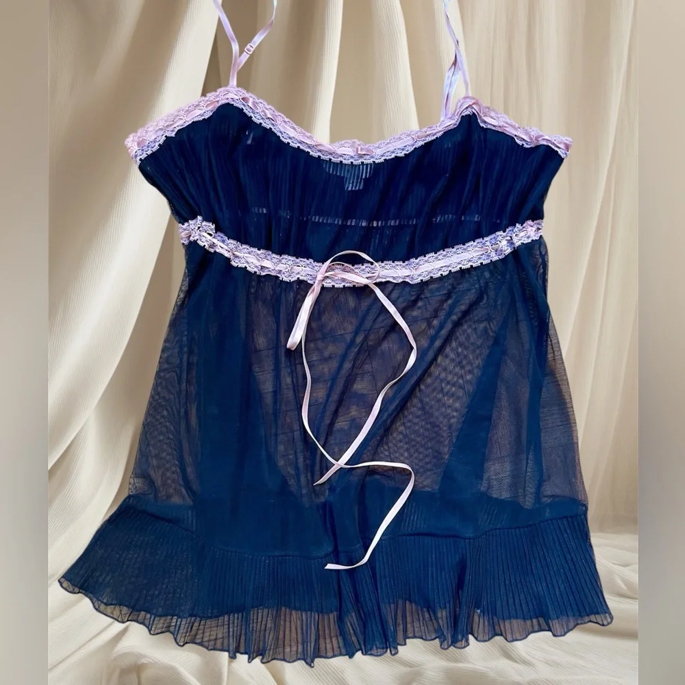 Victorias Secret Y2K Sheer Black Babydoll Lingerie Size Large - Picture 3 of 8